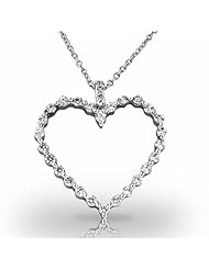 Palladium Elegant Common Prong Heart Shaped Diamond Pendant. 7/8 CTW