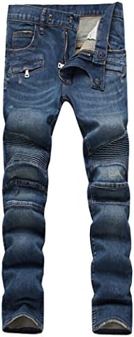 Younet Men's Ripped Hip Hop Skinny Denim Biker Jeans Blue 36