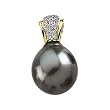 14K Yellow Gold Tahitian Cultured Near Round Dark Grey "A" Quality Pearl and Diamond Pendant