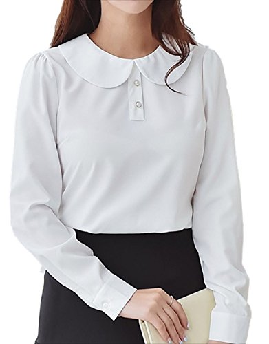 (フムフム) fumu fumu 2016 秋 冬 ブラウス 長袖 レディース オフィス ( 丸えり ラウンドカラー ) キュート コーデ ホワイト シャツ