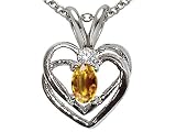 0.27 cts Genuine Citrine and Diamond Heart Pendant - 14kt White or Yellow Gold