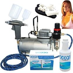 Complete Professional Turbo Tan Airbrush Sunless Tanning System with a Trigger Style Gravity Feed Airbrush Gun plus a Pint of 8.5% DHA Solution with Medium Bronzer, a 4 Solution Variety Pack (1 Pint Total), and an Accessories Kit