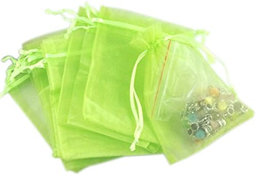 Outop 7*9cm Green Organza Drawstring Pouches Jewellery Gift Bags with Butterfly Pattern for Wedding Party Gift 100pcs