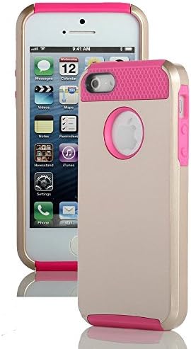 PHONEACC TPU + PC 2-Piece Style Soft Hard Armor Style Case Cover for iPhone 5 5S with Screen Protector & Stylus (Champagne Golden/Rose pink)