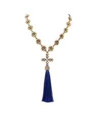 Jewelry: SunIfSnow Retro Cross Tassel Flower Chain Clavicle Necklace blue - SunIfSnow