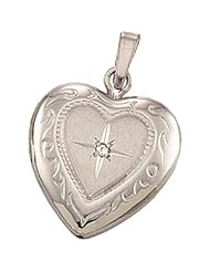 14K White Gold Heart Shaped Locket With Diamond