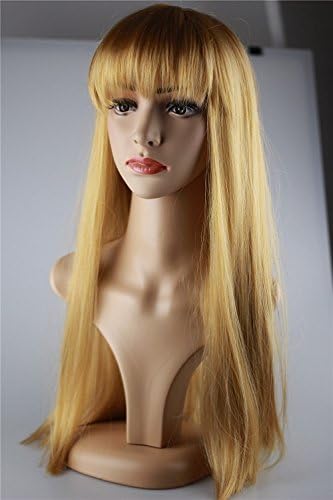 Orino Beauty™ Super High Quality New Fashion Fluffy Fancy Gold Long Full Wig, Straight Wig with Neat Bangs(OBW-#083)