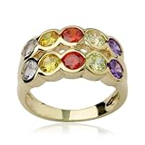 18k Yellow Gold Plated Sterling Silver Cubic Zirconia Multi-Color Ring