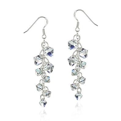 Sterling Silver Swarovski Elements Aurorae Boreale Linear Drop Earrings