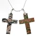 Set of 2 Semi Precious Gemstone Cross Pendants - Stone Types: Unakite And Pink Zebra Jasper - 48x35mm - 18" Chain Necklace Included