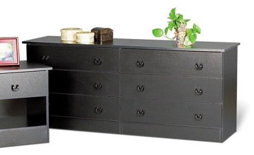 Kitchen: Casual Bedroom 6 Drawer Dresser in Black Finish