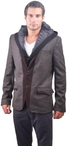 RNT23 JEANS Men's Zipper Removable Hoody Wool Blazer L BROWN