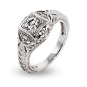 Vintage Deco Style Sterling Silver CZ Engagement Ring