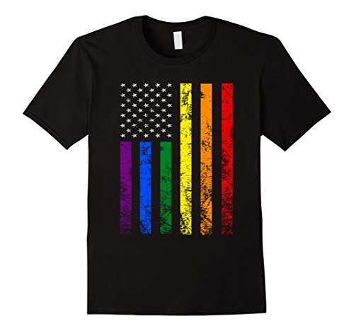 Men's LGBT American Pride Flag Tshirt Medium Black