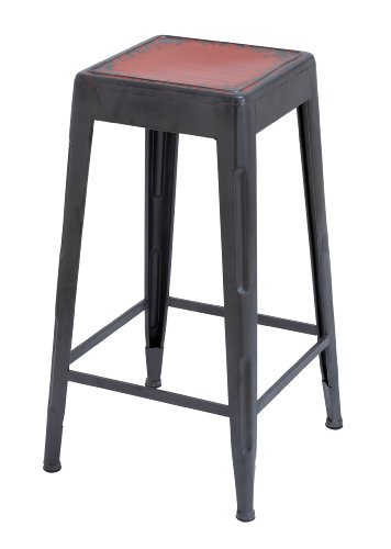 Woodland Import 55440 Red Bar Stool in Matte Black Finish with Metal Legs