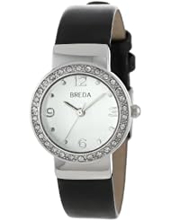 Breda Womens 2368-Silver/Black Jennifer Rhinestone Mini Bezel Slim Watch