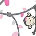 Pink and Gray Monkey Wall Decal for Baby Nursery or Kid's Room, Fabric Vine Decal