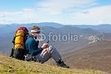 Wallmonkeys Peel and Stick Wall Decals - Hiker Using Mobile Device - 24