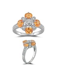 0.12 Cts Diamond & 1.16 Cts Mandarin Garnet Ring in 14K White Gold