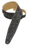 Levy's Leathers 3 Suede Leather Guitar Strap Tooled with an Acorn and Oak-leaves Pattern,Black