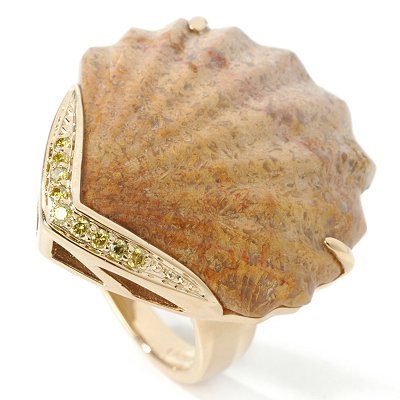 14K Gold Fossil Coral & Yellow Diamond Ring