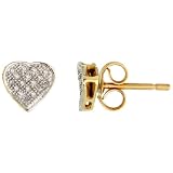 14k Gold Heart Stud Earrings, w/ 0.10 Carat Brilliant Cut Diamonds, 1/4 in. (6mm) tall