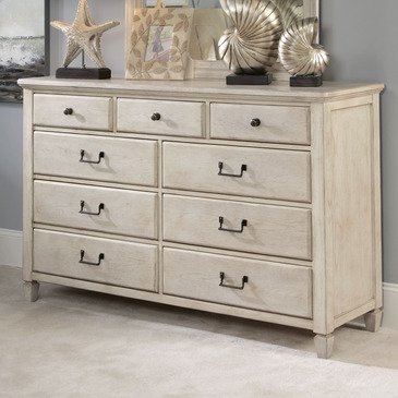 American Drew Americana Home 9 Drawer Dresser in Weathered White