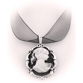 Sterling Silver Vintage Style Resin Cameo Ribbon Necklace-Vanessa Carlton