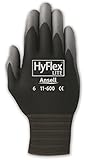 Ansell Hyflex 11-600  Black Nylon Liner Lightweight Assembly Industrial Gloves, Gray Polyurethane Coating, Knitwrist Cuff, X-Large, Size 10 (Pack of 12 Pairs)
