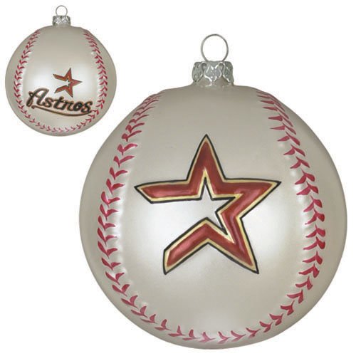 Pack of 2 MLB Houston Astros Glass Baseball Christmas Ornaments