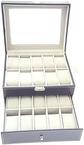 Virtual Outlet Vintage Style Watch / Jewelry Display Storage Box Case Lock & Key, Screen Cover 20 Grid