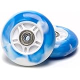 Caster Board Replacement Wheels with Illuminating Lights, Bearings Included, White and Blue Swirl, Set of Two