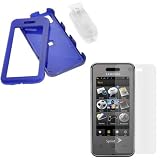 Solid Blue Rubberized Snap on Crystal Hard Case + Clear Reusable LCD Screen Protector for Sprint Samsung SPH-M800 Instinct Cell Phone