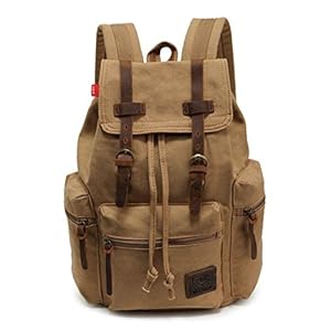 OXA Military Vintage Practical Cotton Canvas Laptop Computer Backpack Rucksack Daypack Outdoor Gym Hiking Camping School College Weekend Bag for Men and Women Khaki