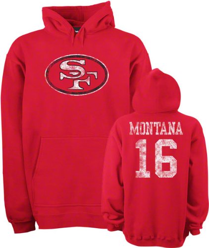 Joe Montana San Francisco 49ers Red Vintage Name & Number Hooded Sweatshirt