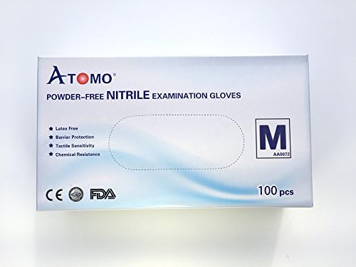 ATOMO 9" Nitrile Exam Gloves, Powder Free, Size M, Case of 1000, Blue, same as Kimberly-Clark, Medline, Cranberry, Top Quality Dental Medical Supplies
