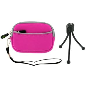Neoprene Sleeve Case (Magenta) and Spider Tripod for Olympus FE-4030 Digital Camera Blue