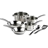 T-fal C878SA64 Elegance Stainless Steel Dishwasher Safe 10-Piece Cookware Set, Silver