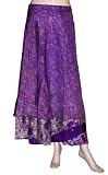 Vintage Reversible Purple Boho Bollywood Two Layer Sexy Silk Sari Gypsi Wrapround Skirt for Ladies Rajrang India