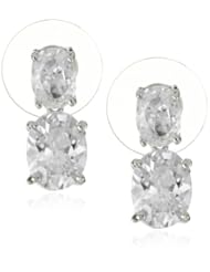 CZ by Kenneth Jay Lane Rhodium-Plated Double Oval Cubic Zirconia Drop Earrings
