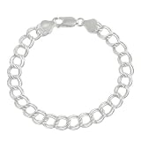 Sterling Silver Italian Double Link Charm Bracelet 7 8