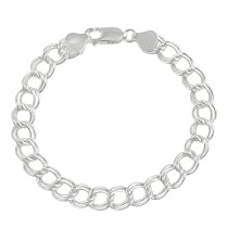 Sterling Silver Italian Double Link Charm Bracelet 7" 8"