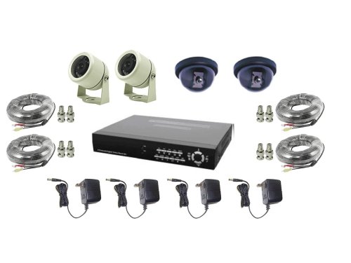 4-Camera Surveillance Set (Dome and Infrared) w/ Cables and Stand Alone DVR