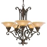 Murray Feiss F2030/5PAL Casbah Five-Light Chandelier, Palladio with Amber Etched Glass Shades