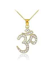 14k Gold Hindu Meditation Charm Yoga "Om" (Ohm) Diamond Pendant Necklace