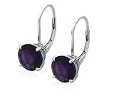 Sterling Silver 8mm Round Amethyst Leverback Earrings