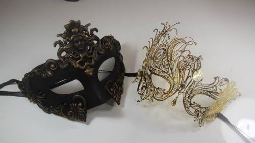 Masquerade Couples Venetian Elegant Impression Design Masks - 2 Piece Gold Colored Set