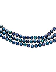 14k Polished 6-6.5mm Black Cultured Pearl 3-Strand Necklace