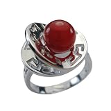 Red Jade Fortune, Luck, Health and Longevity Chinese Symbol Platinum Overlay Sterling Silver Ring