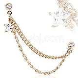 Gold Plated Double Chained Cartilage Earring with Clear Star Cz